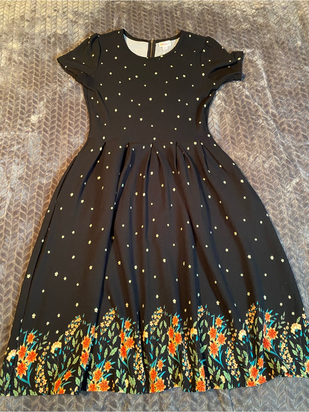 Women’s Lularoe Black Floral border Fit-and-Flare Dress